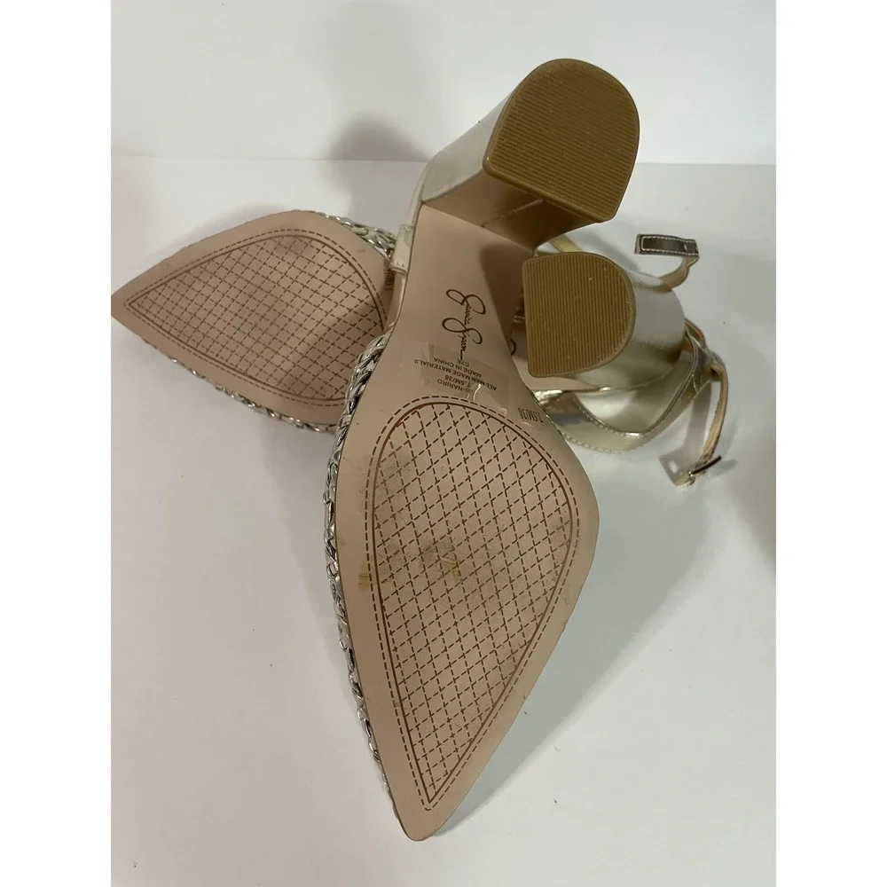 Jessica Simpson Nariro Block Heel Women 7.5 Champagne Gold Excellent Woven